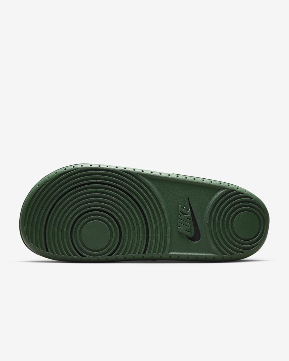 Green and gold nike fashion slides